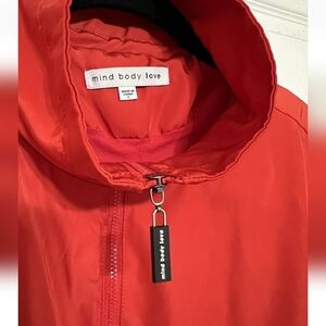 Mind Body Love Red Orange Hooded Jacket. Size Large